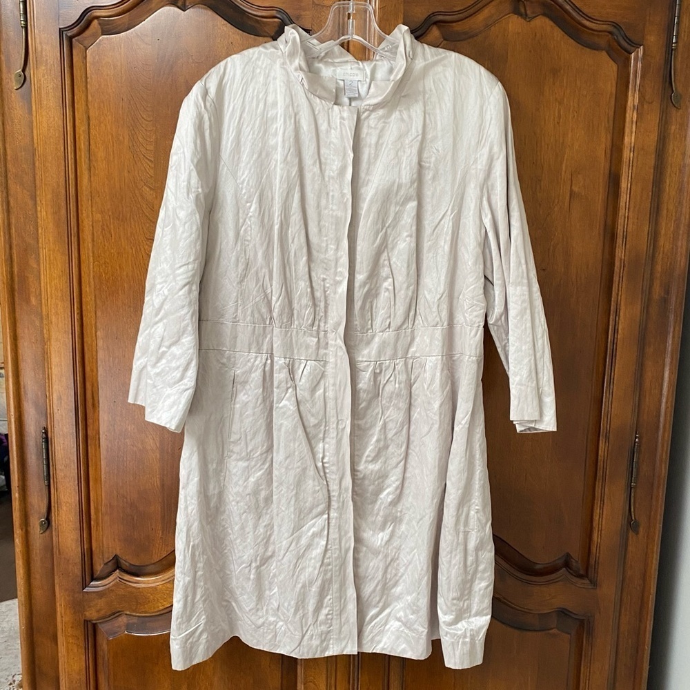 Chico's pearl ruffled button-up raincoat